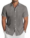 COOFANDY Men's Linen Shirt Beach Summer Short Sleeve Button Down Casual Shirts