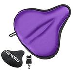 FUCNEN Exercise Bike Seat Cover Padded Purple Seat Cushion Bike Gel Seat Cover For Women Wide Saddle Covers Comfortable bicycle Seat Cushion for Exercise, Stationary, Spinning Cycling - 27 x 25CM