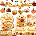 142pcs Friendsgiving Party Decorations, Friendsgiving Tableware Set, Thanksgiving Plates Party Supplies, Fall Table Decorations Give Thanks, Thanks Friends Giving Party Tableware for 40 Guests