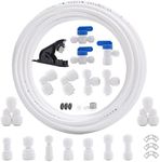 WBTEER Refrigerator Water Line Kit 1/4" Water O.D. Tubing 32ft, Connect Fittings for RO (Reverse Osmosis) (Ball Valve + L + Y + I + T Type + U-Shaped Wire Channel) - 21Pcs