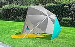 AMMSUN 6.5ft 2 in 1 6.5ft Portable Beach Patio Umbrella Adjustable Height with Silver Coated UV 50+ Protection Umbrella Shelter for Sun and Rain Garden Outdoor Beach Blue