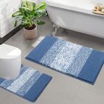 Enyhom Bath Mat Sets 2 Piece Non Slip Washable Bath Toilet Rug Soft Water Absorbent Shower Rug Bathroom Mat and Rug Sets, Blue