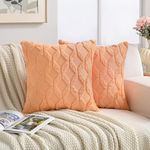 Volcanics Fall Pillow Covers 18x18 Inches, Soft Plush Faux Wool Decorative Throw Pillow Covers, Orange Farmhouse Boho Couch Pillow Covers for Home, Set of 2