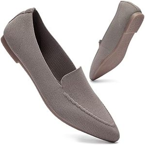 Wryweir Womens Pointed Toe Flats Knit Dress Shoes Dress Women Shoes Slip On Ballet Shoes for Woman Classic Softable Shoes Low Wedge, A/Khaki, 7 US