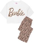 Barbie Pyjamas Womens Animal Print Logo Cropped T-Shirt Bottoms Pjs White