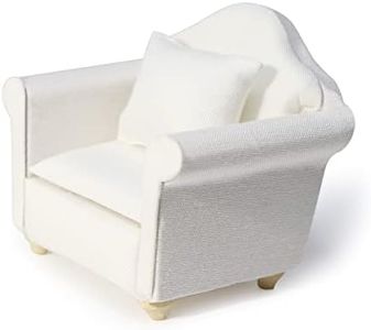 Cutemini 1 12 Scale Furniture-Miniature Dollhouse Armchair Readingchair-Miniature Wooden Frame Single Sofa with Pillow Living Room (White)