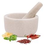 H&S Alliance Mortar and Pestle Set - Premium Stone Pestle and Mortar Grinder - Spice Herb Small Grinder for Kitchen - Pesto Guacamole Maker - 18cm (7.1") Diameter - White Marble