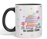 Vixar So Many Books so Little time Book Reader Gift Presents Coloured Ceramic Mug Cup Gift 330ml 11oz Work Office Tea Coffee (Black)