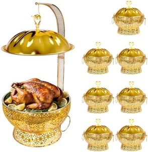 Chafing Dishes for Buffet 2/4/6/8 Pack, 8QT Round Stainless Steel Chafing Dish Set Food Pan with Lid, Gold Buffet Warmers Sets for Home, Gatherings, Birthday, Parties, Church Events (8, 8QT)