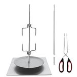 NJTFHU Vertical Skewer,Brazilian Barbecue Skewers (12 inch) Stainless Steel Removable Grilling Meat Spit (with 1 Base, 2 Spikes，1 Food tong) for Chicken Shawarma, Roast Chicken, Roast Meat and Steak