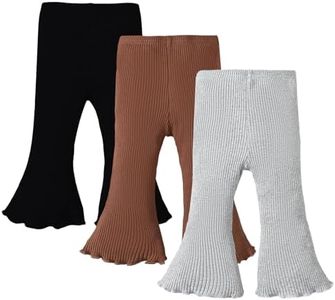 SOBOWO Toddler Baby Girl Flare Pants 3 Pack Solid Ribbed Ruffle Bell Bottoms Pants Fall Outfits(Black/Caramel/Gray, 18-24 Months)