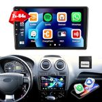 2G+64G Car Radio for Ford Fiesta Focus Transit Connect Kuga Mondeo Smax with Wireless CarPlay Android Auto Android Car Stereo 9" Touch Screen Bluetooth Radio GPS Nav Sat HiFi WiFi FM Reversing Camera