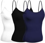 Emmalise Women Short Cami Built-in Shelf Bra - 3 PK - Black, Navy, White, Large