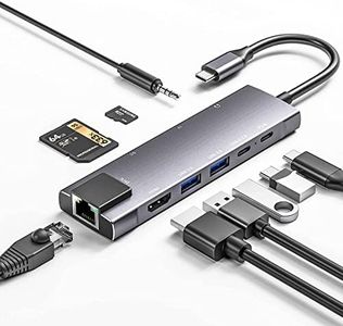 USB C Hub 9 in 1 Multiport Adapter w/Gigabit Ethernet, 100W PD, 4K@60Hz, 2 USB 3.0, USB C 3.0 Data, SD/TF Card Reader, 3.5mm Jack, Dongle Docking Station for MacBook Pro iPad Pro Steam Deck Laptops