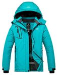 Wantdo Women's Warm Ski Jacket with Fleece Waterproof Snowboarding Jacket Hooded Mountain Coat Windproof Raincoat  Blending Teal New L