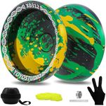 YOYOSTUDIO X0312 Responsive Yoyo Professional Finger Spin Metal Yoyo for Kids 8-12, Trick Yo yo for Adults with Unresponsive Yoyo Bearing Kit, 10 Yo-Yo Strings, Case & Glove - Black Green Yellow