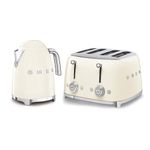 Smeg 50’s Style Retro Range Breakfast Set, 1.7L 3000W Kettle and Multi-Functional Control 4-Slice 2000W Toaster, Cream, KLF03CRUK/ TSF03CRUK