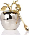 Suhaavi Decor Apple Shaped Steel Storage Jar With Brass Spoon and Leaf Kitchen Storage Box Decor Gifting Birthday Wedding Metal Jar