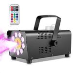 Fog Machine, Halloween Smoke Machine with 9 LED,500W,Light 12 Color Lights Effect for Automatic 2 in 1 Fog Machine,Continuous Fog with Wireless and Wired Remote Control for Party,Halloween,Stage