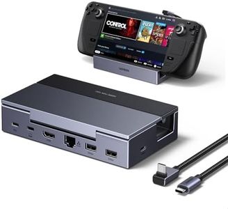 UGREEN Steam Deck Dock (6-in-1), 4K@120Hz HDMI, 100W PD, 1Gbps Ethernet, USB-A & C Ports, Adjustable & Foldable Aluminum Stand, Detachable USB-C Cable for Steam Deck (OLED), ROG Xbox Ally X, Legion Go