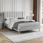 Zoophyter Upholstered Platform Bed Frame Full Size with Headboard,Mattress Foundation Strong Wooden Slats Support No Box Spring Needed Easy Assembly Light Grey