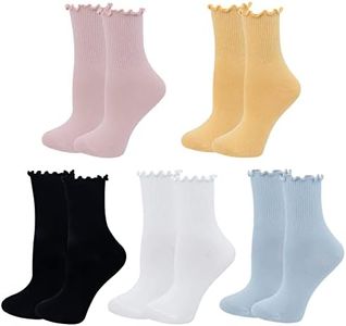 Bellady Cute Ruffle Socks for Women, Funny Cotton Crew Socks, Frilly Ankle Socks Women 5 Pairs, Multicolored, One size