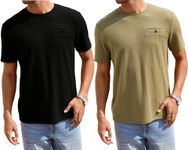 TAGDO Men's Waffle Knitted Crew Neck Short Sleeve Tees Pack of 2 (COMBO-5154-BLK-KHK-M)