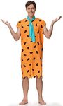 Men Halloween Classic Fred Flintstone Costume Adult Caveman Fred Stone Costume With Tie Orange L