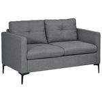 HOMCOM 2 Seater Sofa for Living Room, 133cm Loveseat Sofa, Modern Fabric Couch with Steel Legs for Bedroom, Dark Grey