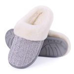 Evshine Women's Warm Chenille Knit House Slippers Comfy Memory Foam Winter Slippers with Faux Fur Collar and Indoor Outdoor Soles Grey, 42-43 (Size 9.5-10.5)