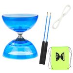 TopHomer Triple Bearing Diabolo Set with Professional Sticks, 10m Spare String and Mesh Carry Bag, Ball Bearings Juggling Set for Kids, Blue