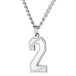 Inspiration Baseball Jersey Number Necklace, Stainless Steel No. 2 Softball Pendant Sport Jewelry