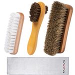 TAKAVU Shoe Shine Kit (4PCS) - 100% Soft Horsehair Bristles Brush, Polish Applicator, Crepe Suede Shoes Brush, Microfiber Buffing Cloth for Shoes, Leather, Boot, Cloth, Bag