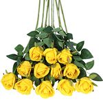Tifuly Artificial Flowers,12 Pcs Single Long Stem Fake Rose Silk Flowers Faux Rose Bridal Bouquet Realistic Flower for Wedding Party Home Table Decoration Centerpieces(Bud Roses,Yellow)