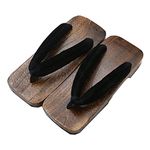 KUNANG Men's Wooden Clogs Sandals, Japanese Wood Geta, Geta Slippers, Japanese Traditional Geta Wooden Clogs Sandals Geta Wide Sole Flip Flops (Black, Adult, Men, 9.5, Numeric, US Footwear Size System, Wide)