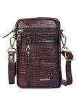 CHIMERA Pure Leather Mini Cross Body Small Mobile Sling Bag | Cell Phone Waist Pouch | Croco Texture for Men and Women (Brown)