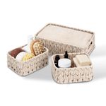 GRANNY SAYS Wicker Storage Baskets, Pack of 3 Wicker Baskets for Storage, 1 Large Wicker Storage Box and 2 Small Wicker Baskets Waterproof, Bathroom Counter Storage, White