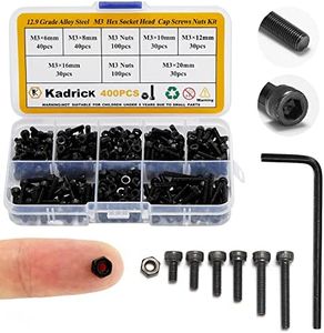 Kadrick Small Metric Screws Suitable for 3D Printer DIY, 400 Pcs M3 Screw and Nut Assortment Hex Socket Head Cap, 12.9 Grade Alloy Steel,Black Zinc Plated