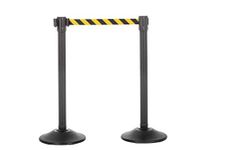 US Weight Sentry QuikSecure Stanchion with Safety Chevron (Yellow/Black) Retractable Belt (2-Pack)