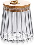 NILKANTH Glass Coffee Nuts Canister Airtight Storage Jar Petal Decorative Container With Bamboo Lid Metal Handle Easy To Grasp 700Ml (Taper), Brown