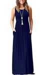 AUSELILY Maxi Dresses for Women UK Sleeveless Maxi Dress Loose Long Dresses with Pockets Navy Blue XL