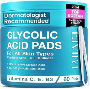 Elvira Glycolic Acid Exfoliating Facial Pads - Daily Peel Treatment for Acne Prone Sensitive Skin, 10% Glycolic Acid, 2% Salicylic Acid & Niacinamide - 60 Toner Pads