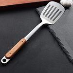 Leeonz® Slotted Spatula Turner, Best Turner Spatulas, Pancake Turner Egg Flipper, Perfect for Grilling, Scraping, Turning Meat, Mixing Scrambled Eggs, Flipping Burgers (B-Wood Handle)