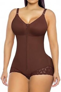 YIANNA Postpartum Fajas Colombianas Moldeadoras Full Body Shapewear Tummy Control for Women Body Shaper Girdles Compression Garment with Side Bust Pad, YA7510-Brown-2XL