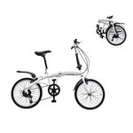 20 Inch Folding Bike Foldable Bike Bicycle 6-Speed Shifter Folding Bike with Double V Brake Foldable Bikes for Adults and Children Teenagers, White, Height Adjustable