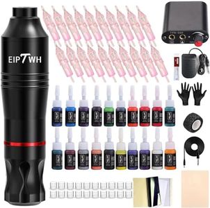 EIPTWH Kit Completo de Tatuaje para Principiantes,20 Colors Tintas de Tatuar 20 Cartuchos de Agujas,Maquina Rotativa de Tatuar con fuente de alimentación