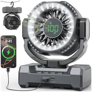 24000mAh Camping Fan, Portable Rechargeable Fan, Battery Powered Fan with LED Lantern & 120° Oscillation, Battery Operated Ventiladores for Travel, Tent, Fishing, Jobsite, Outdoor, Gifts for Men Dad