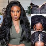 Human Hair Wigs for Black Women Kinky Striaght V Part Wig Human Hair 12A Virgin Hair No Lace Upgrade Yaki U Part Human Hair Wigs Full Head Clip in Half Wig V Shape Wigs (20 inch)