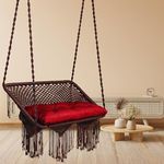 Patiofy Premium Large Double Seater Swing Chair/Hammock Hanging Swing Chair/ 2 Seater Swing for Balcony/Jhula for Adults/includes Hanging Kit & Red Sitting Cushion (Brown)