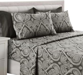 Lux Décor Paisly de lit Taille 1800 Series égyptien Ensemble de Drap de lit de qualité, Microfibre, Gris, Entier